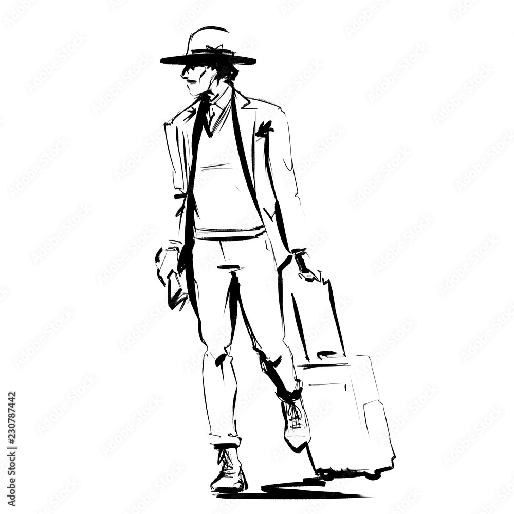Man walking with trolley bag Man walking with trolley bag