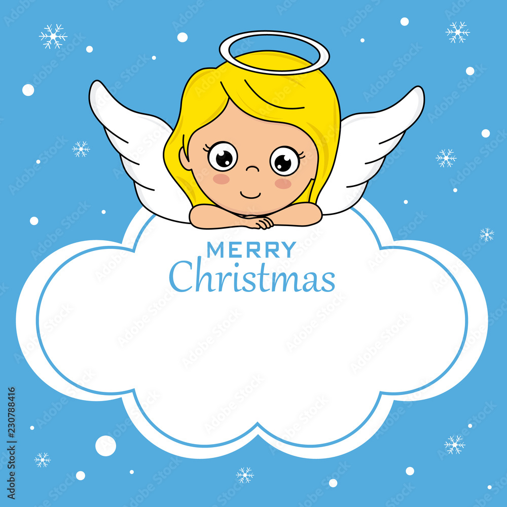Christmas card. Cute angel on top of a cloud with space for text Christmas card. Cute angel on top of a cloud with space for text