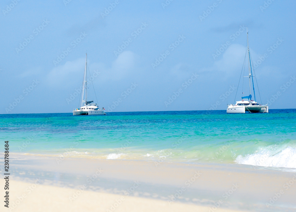 Boats in the caribbean sea, paradise, turquoise water