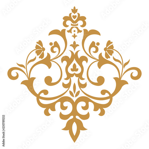 Damask graphic ornament. Floral design element. Gold vector pattern
