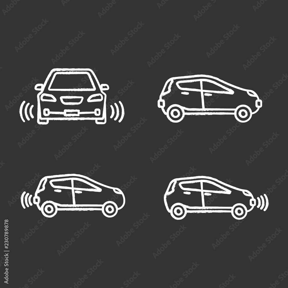 Smart cars chalk icons set