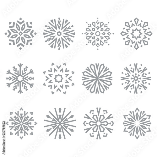 Fototapeta Naklejka Na Ścianę i Meble -  Snowflakes icon collection. Graphic vector modern grey ornament.
