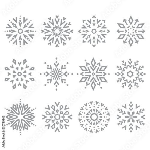 Snowflakes icon collection. Graphic vector modern grey ornament.