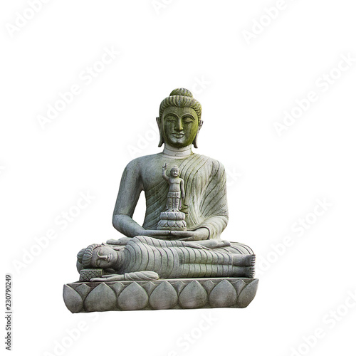 Buddha statue on white background.