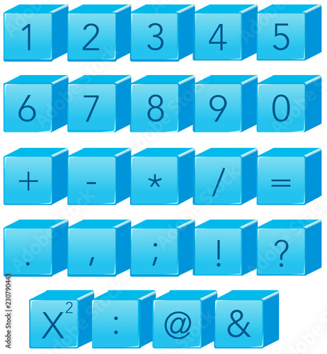 Blue number and math symbol