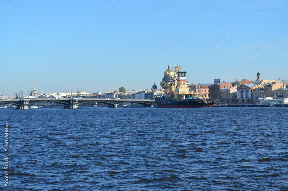 Russia. Saint-Petersburg. The waters of the river Neva in the city center