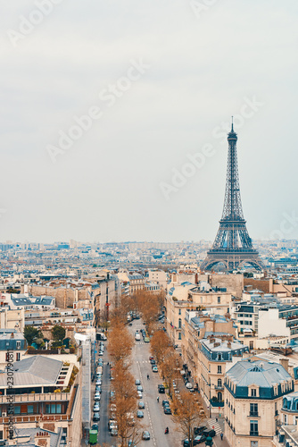 PARIS, FRANCE -APRIL 9, 2018: View from the Arc de Triomphe to the city © badahos