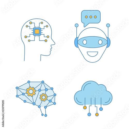 Artificial intelligence color icons set