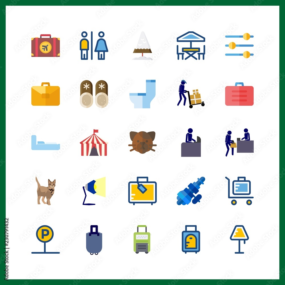 Obraz premium 25 floor icon. Vector illustration floor set. terrace and suitcase icons for floor works