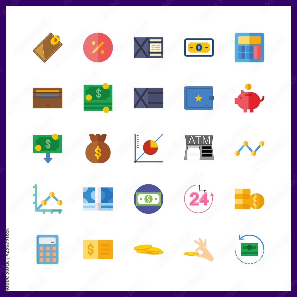25 bank icon. Vector illustration bank set. coins and check icons for bank works 25 bank icon. Vector illustration bank set. coins and check icons for bank works