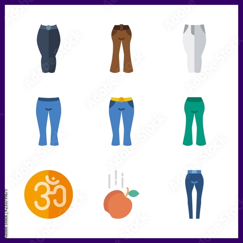 9 yoga icon. Vector illustration yoga set. om and pants icons for yoga works