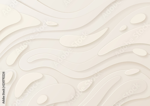 Abstract paper cut white background with wavy layers; Realistic carving art; Vector 3d template; Material design concept.