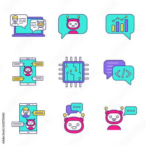 Chatbots color icons set