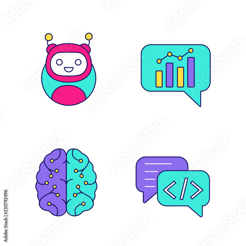 Chatbots color icons set