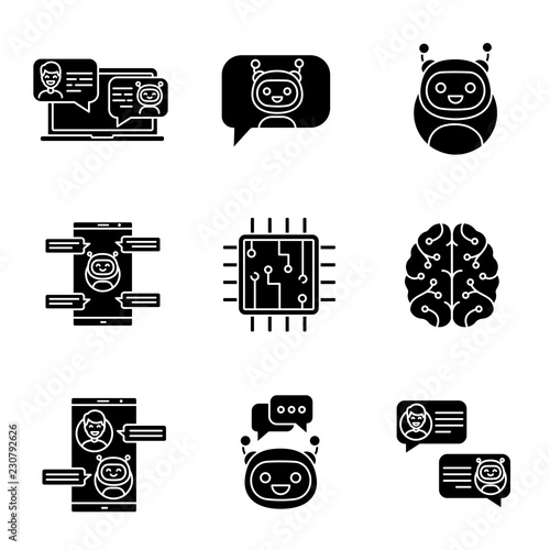 Chatbots glyph icons set