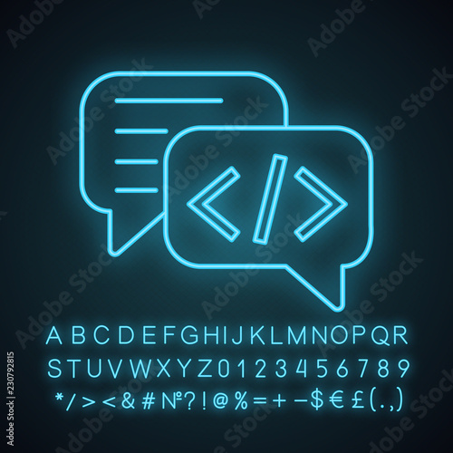 Chatbot coding neon light icon