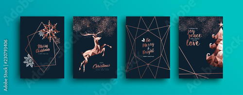Merry Christmas pink copper deer card collection