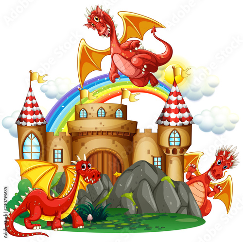 Obraz na plátně Red dragon at the castle