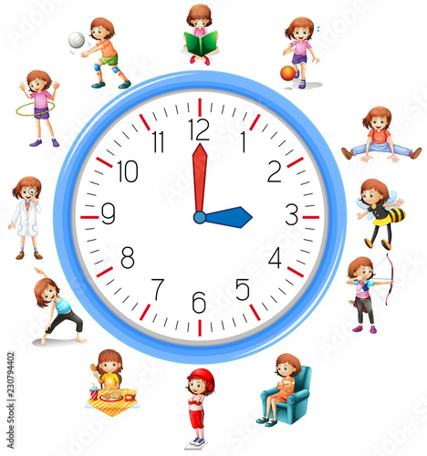 Woman activity on clock