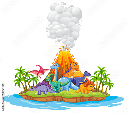 Many dinosaur in the island