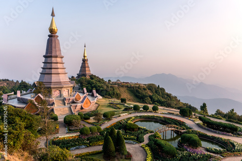 Phra Mahathat. Two chedis - Naphamethinidon and Naphaphonphumisiri, near the summit of Doi Inthanon. These two stupas are dedicated to the recently late king and his wife. © Oleksandr