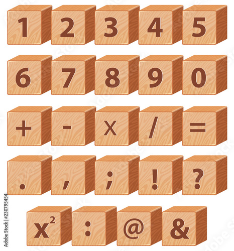 Wooden block math number and symbol