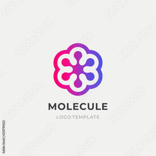 Abstract biotechnology molecule atom dna logo design template. Medicine, science, technology, laboratory, logotype vector icon.