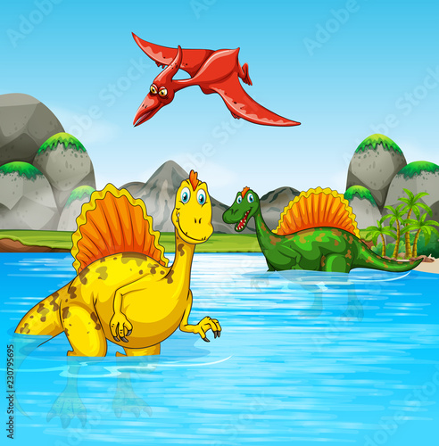 Obraz na płótnie zwierzę dinozaur woda natura