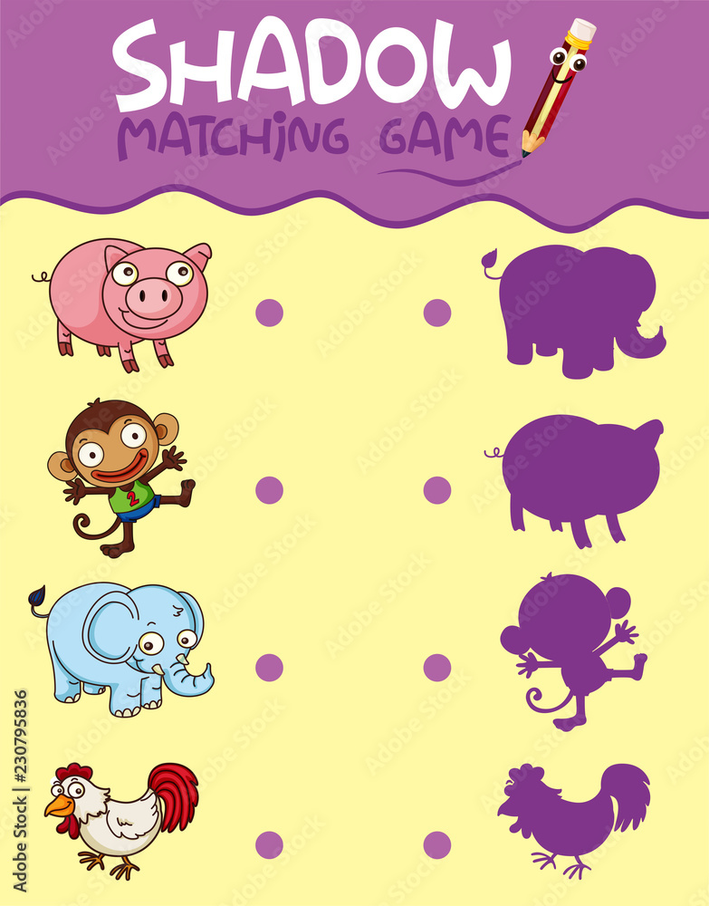 Animal shadow matching game template
