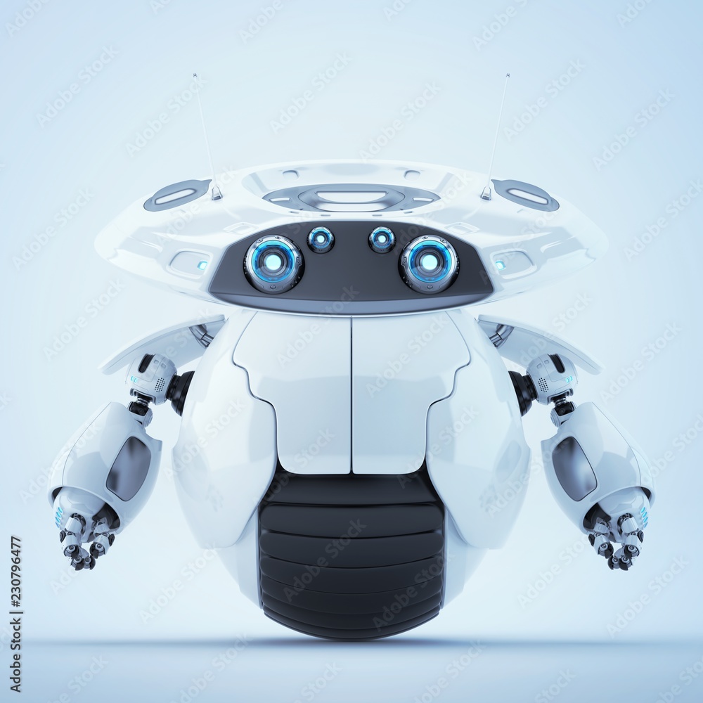 Robots on one big wheel with flat head. 3d render Stock Illustration |  Adobe Stock