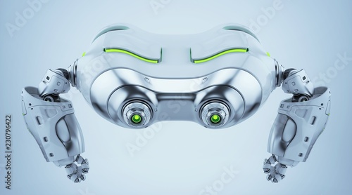 Flying silver look-see robot character  3d render
