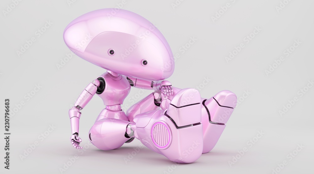 Fototapeta premium Mushroom lady robot in sexy reclining pose leaning elbow on knee, 3d illustration / Mushroom lady reclining