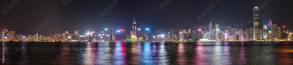 Hong Kong skyline at night. Panorama