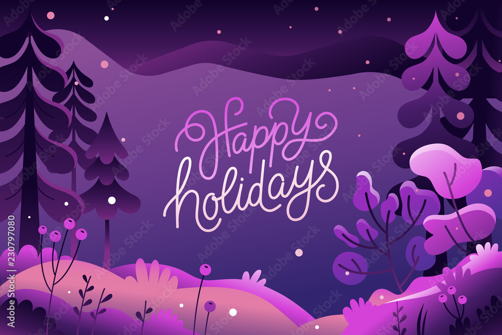 Vector illustration in trendy flat style - background with copy space for text - winter landscape - background for banner, greeting card Vector illustration in trendy flat style - background with copy space for text - winter landscape - background for banner, greeting card