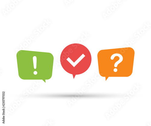Quiz logo with speech bubble symbols, concept of questionnaire show sing, quiz button. Vector illustration.