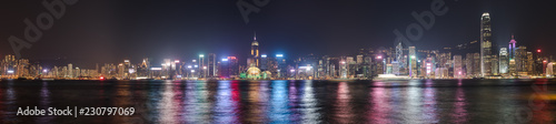 Hong Kong skyline at night. Panorama