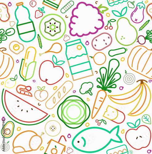 Healthy food seamless pattern of outline icons