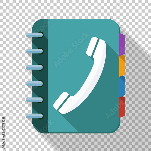 Phone book icon in flat style with long shadow on transparent background