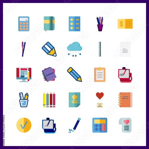 pen icon. check and notebook vector icons in pen set. Use this illustration for pen works.