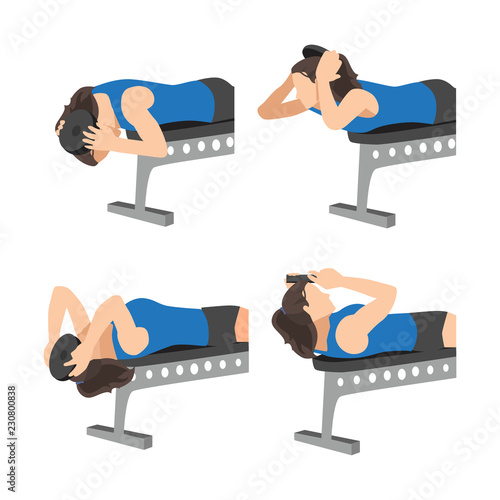 Workout girl set. Woman doing fitness and yoga exercises. Lunges and squats, plank and abc. Full body workout. Warming up, stretching