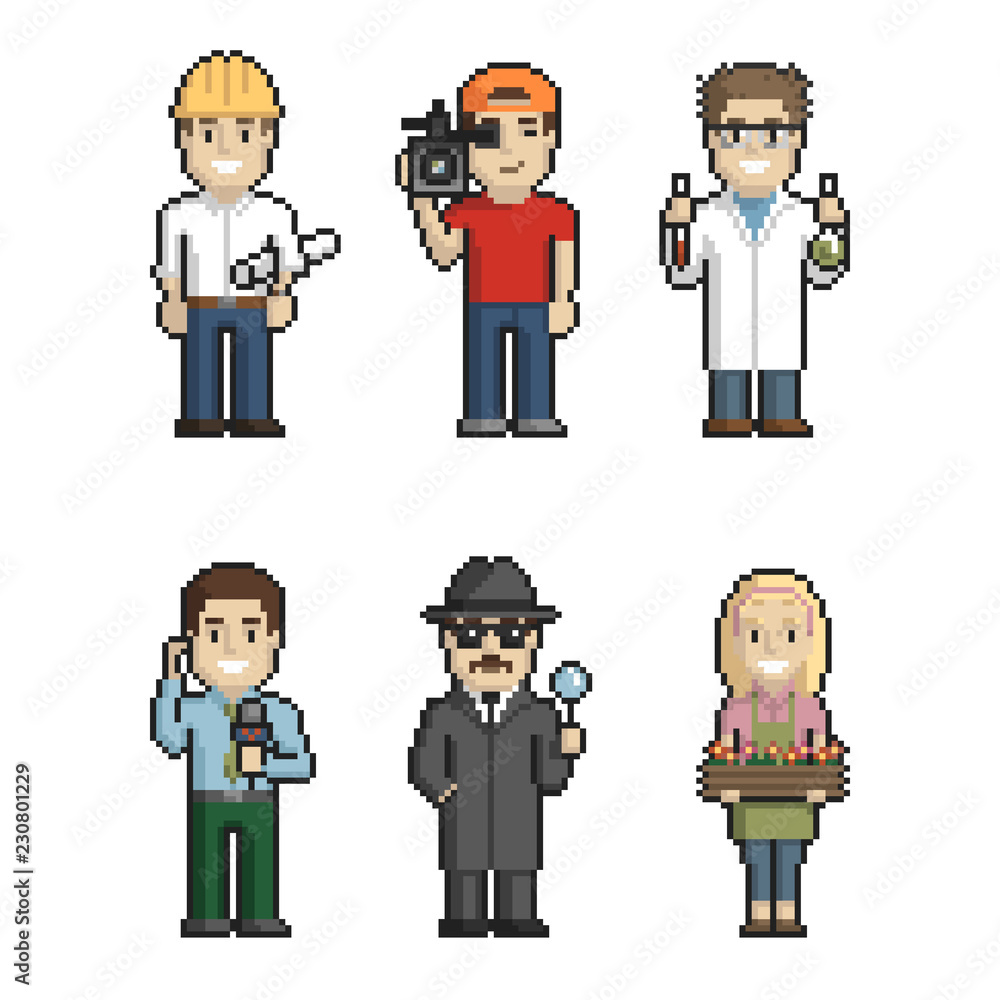 Professions pixel art on white background 1. Vector illustration. Professions pixel art on white background 1. Vector illustration.