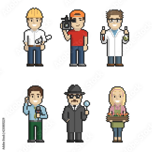 Professions pixel art on white background 1. Vector illustration.