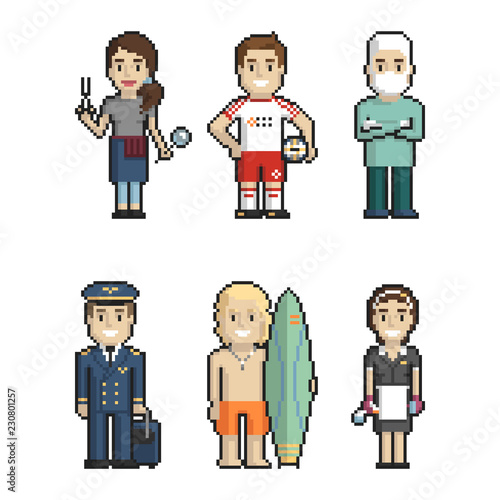 Professions pixel art on white background 2. Vector illustration.