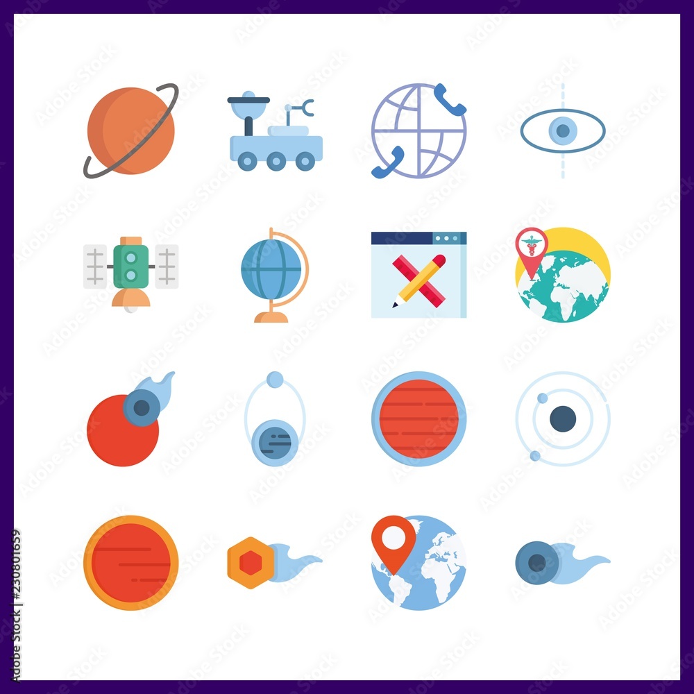 globe icons set. spaceship, interstellar, america and sea graphic works