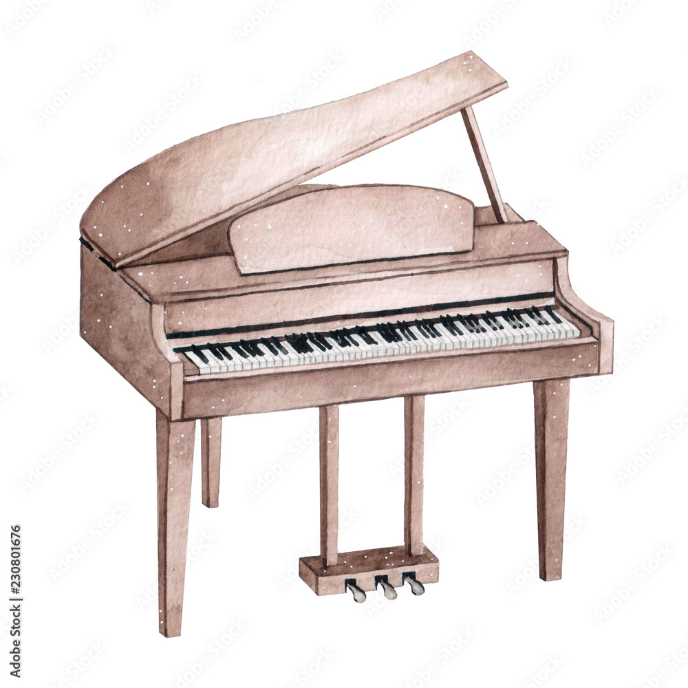 Obraz premium Watercolor illustration of piano isolated on white background. Musical instruments