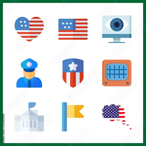 9 government icon. Vector illustration government set. flag and usa icons for government works