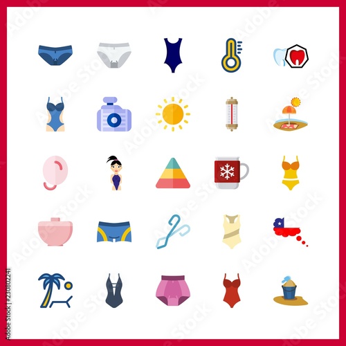 25 hot icon. Vector illustration hot set. bucket and sun icons for hot works