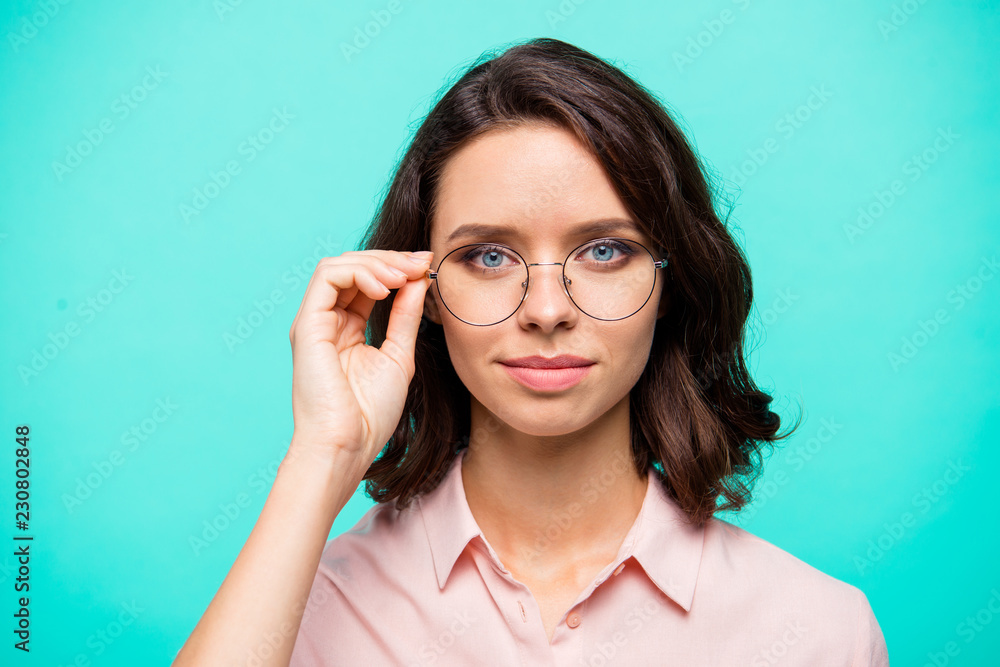 Close-up portrait of nice content charming attractive intelligen Close-up portrait of nice content charming attractive intelligen