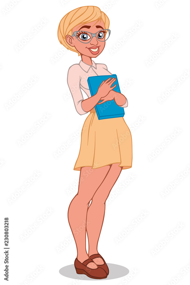 Beautiful girl student in glasses with a book in her hands. Vector illustration Beautiful girl student in glasses with a book in her hands. Vector illustration