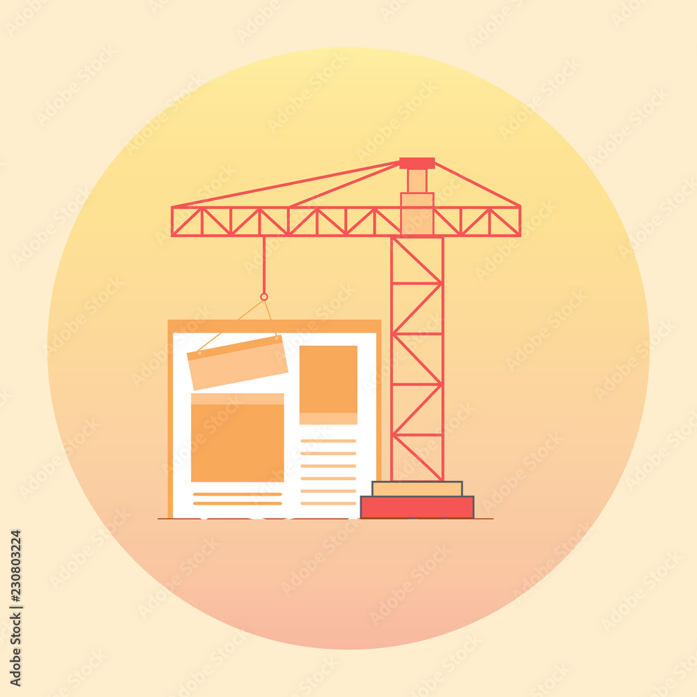 Obraz premium Flat design of website under construction, web page building process, site form layout of Web Development.